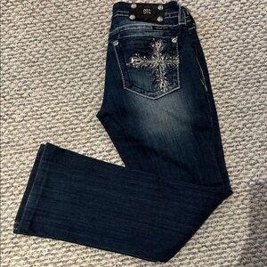 Miss Me Dark Blue Boot Cut Jeans with Silver Embellishments